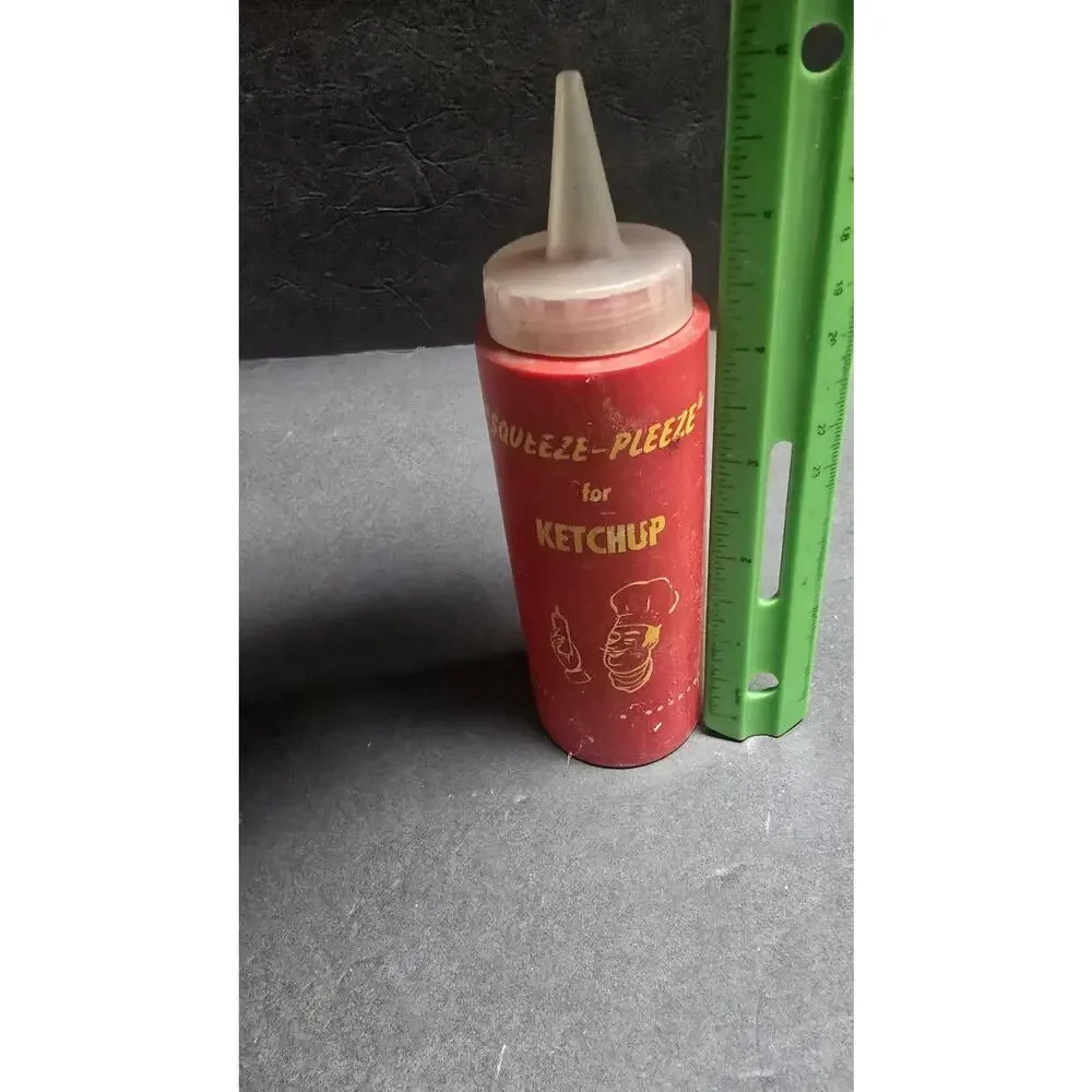 Vintage Squeeze-Pleeze Ketchup Dispenser Red Plastic Squeeze Bottle Diner Chef
